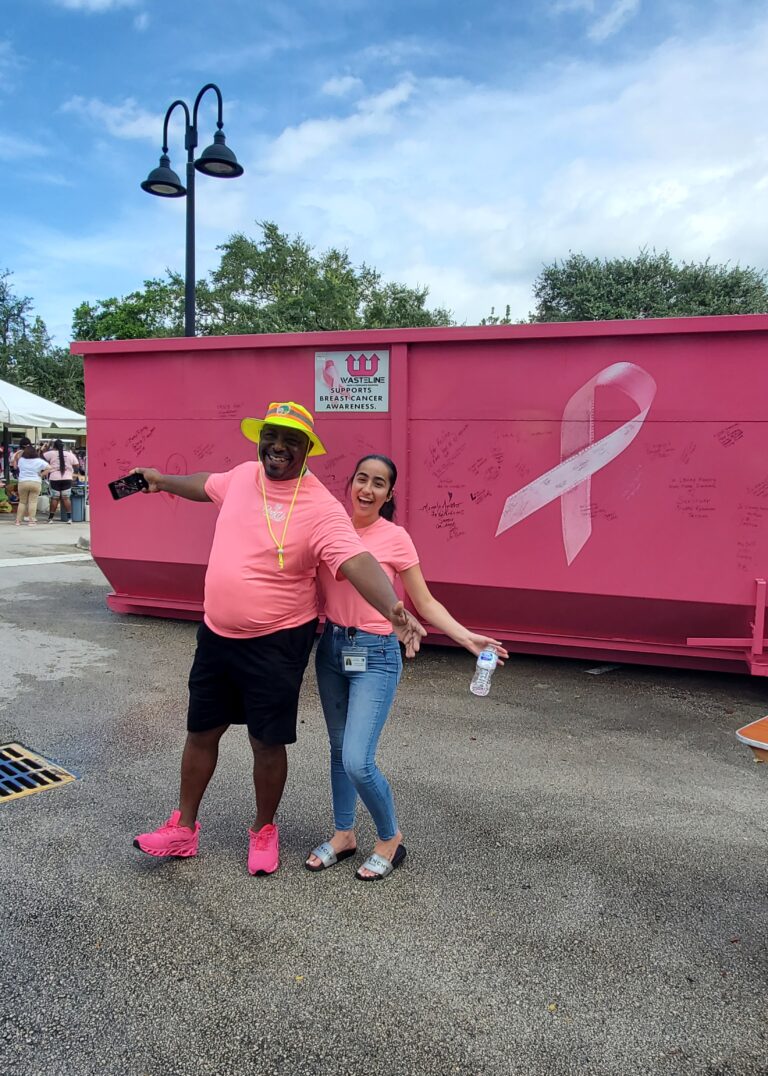 pink dumpster from Wasteline Solutions