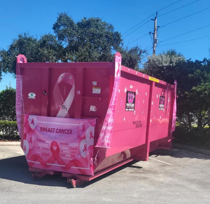 Wasteline Solutions Pink Dumpster Supporting Breast Cancer Awareness